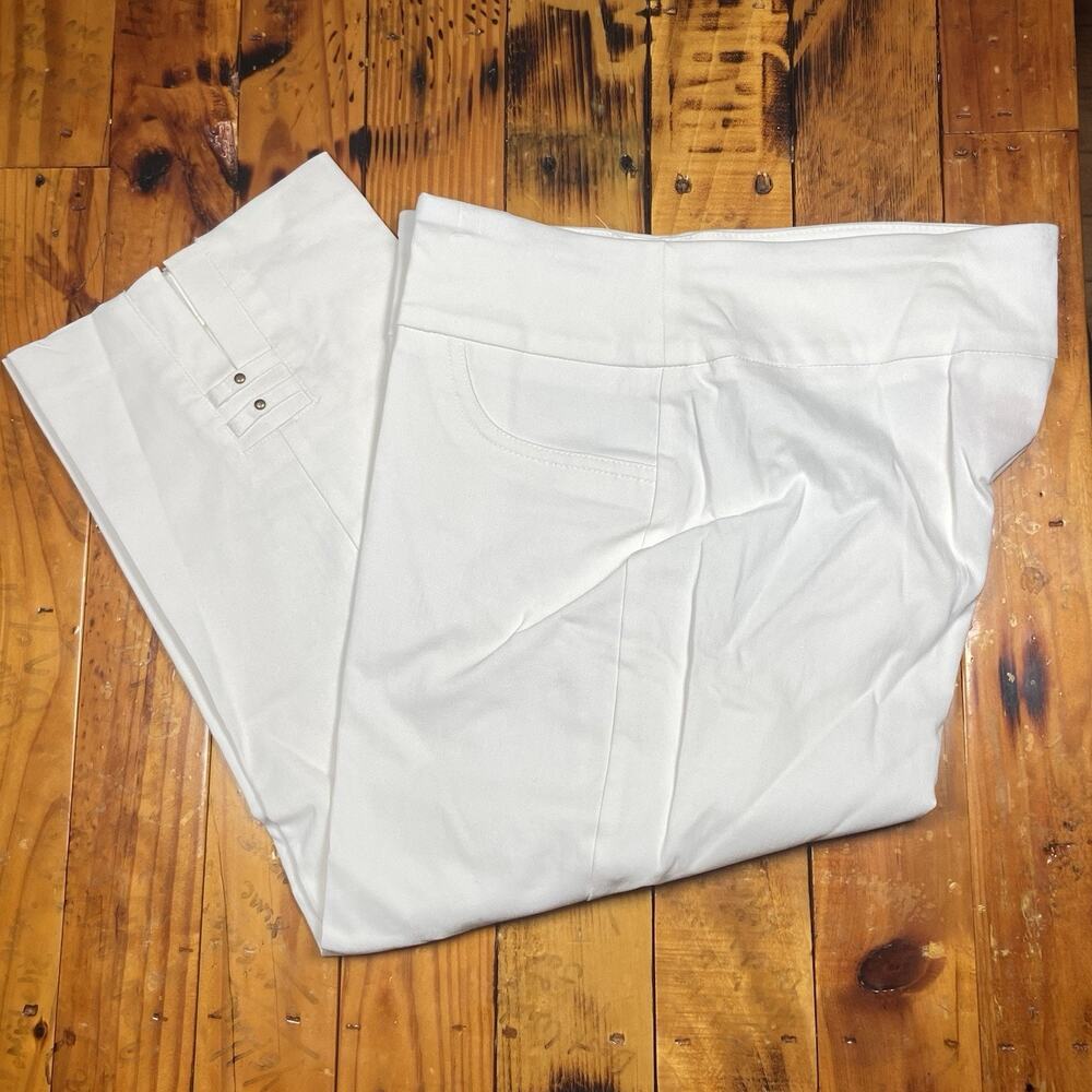 Hearts Of Palm Capris Women's 10P Pull-On White Stretch Studded Slit NEW